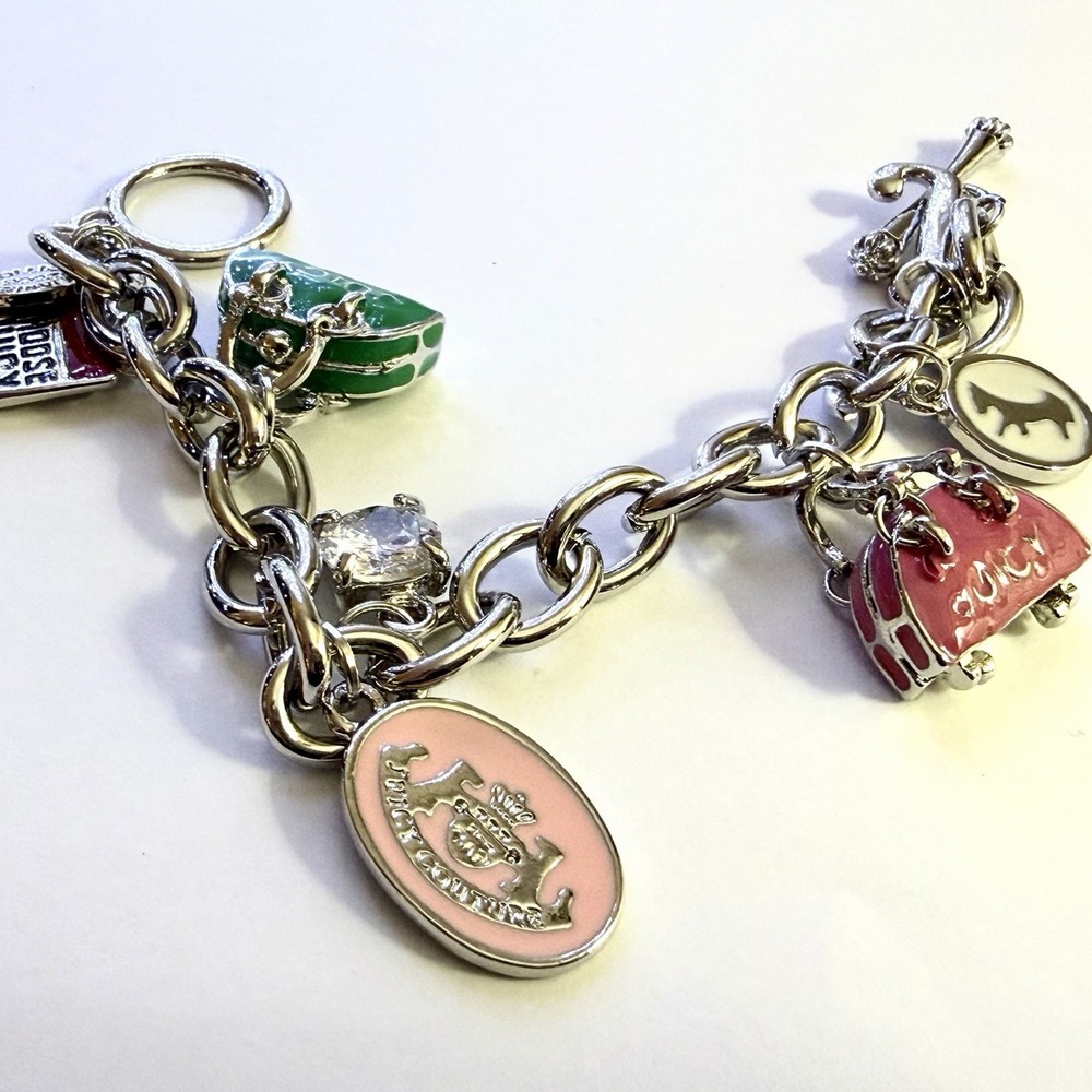 Rare! Limited Edition Juicy Couture Silver Charm Bracelet Purse Crystal 2008 Y2K - Picture 13 of 13